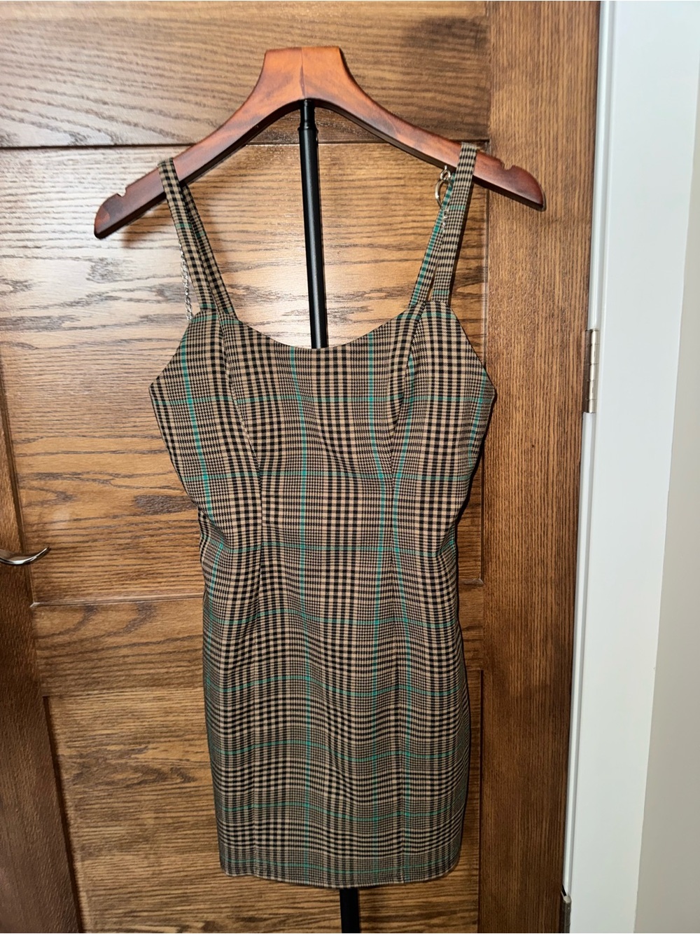 City Studio Plaid Mini Dress | Y2K Academia Bodycon Slip Dress w Chain Straps
